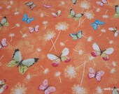 Flannel Fabric - Butterflies on Coral - By the yard - 100% Cotton Flannel