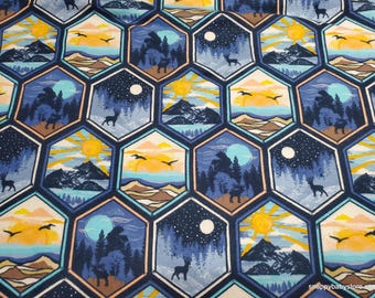 Remnant Flannel Fabric - Scenic Wilderness Geo Framed - Choose your Size - 100% Cotton Flannel