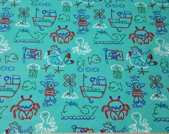 Flannel Fabric - Sailor Sam and Friends - By the yard - 100% Cotton Flannel