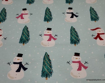 Christmas Flannel Fabric - Snowmen with Scarves and Trees - By the yard - 100% Cotton Flannel