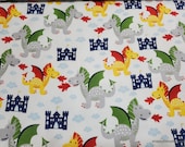Flannel Fabric - Dragons and Castles - By the yard - 100% Cotton Flannel