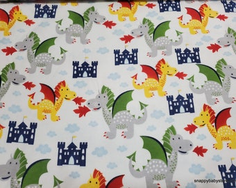 Flannel Fabric - Dragons and Castles - By the yard - 100% Cotton Flannel