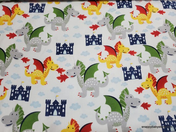 Lumelo and Ginger - Wallace - Dragons - on Chalk - Printed by Family Fabrics