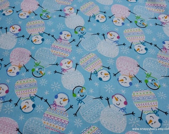 Christmas Flannel Fabric - Happy Pattern Trap Snowmen - By the yard - 100% Cotton Flannel