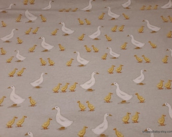 Flannel Fabric - Sweet Farm Geese Goslings on Gray - By the yard - 100% Cotton Flannel