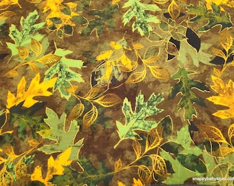 Premium Flannel Fabric - Autumn Comfort Leafy Splendor Olive Green Premium - By the yard - 100% Cotton Flannel