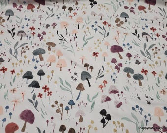 Remnant Flannel Fabric - Mushrooms Packed Organic - Choose your Size - 100% Cotton Flannel
