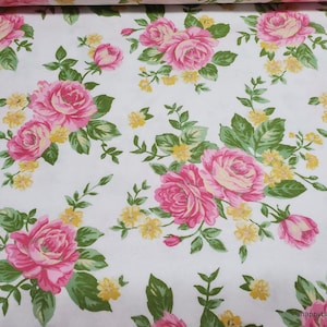 Flannel Fabric Large Pink Floral By the yard 100% Cotton Flannel image 1