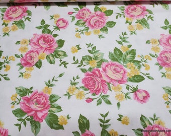 Flannel Fabric - Large Pink Floral - By the yard - 100% Cotton Flannel
