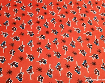 Character Flannel Fabric - Spiderman Kawaii on Red - By the yard - 100% Cotton Flannel