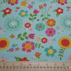 Flannel Fabric Bloom Where You're Planted Main Aqua By the yard 100% Cotton Flannel image 2