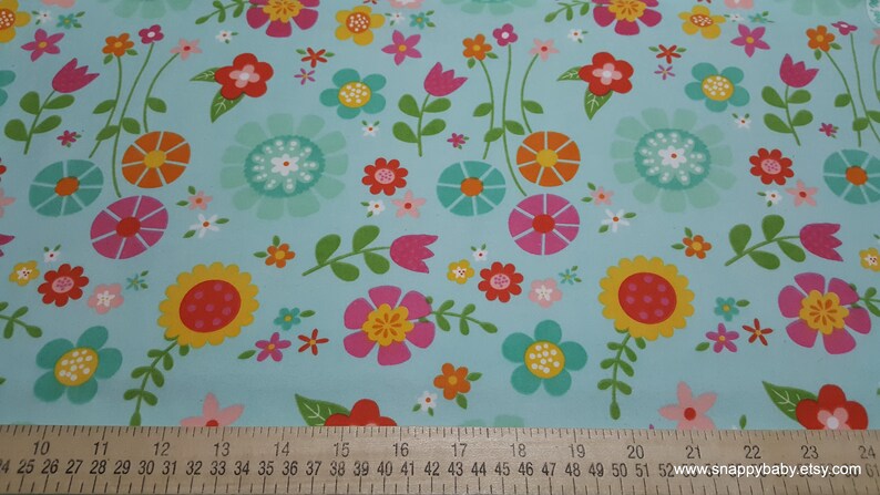 Flannel Fabric Bloom Where You're Planted Main Aqua By the yard 100% Cotton Flannel image 2