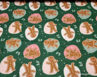 Christmas Flannel Fabric - Holly Jolly Gingerbread on Green - By the yard - 100% Cotton Flannel