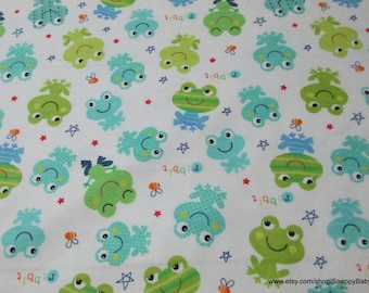 Flannel Fabric - Frogs Ribbit - By the yard - 100% Cotton Flannel