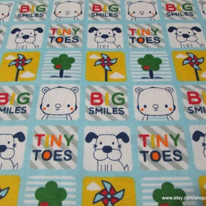 Flannel Fabric - Big Smiles Tiny Toes - By the Yard - 100% Cotton Flannel