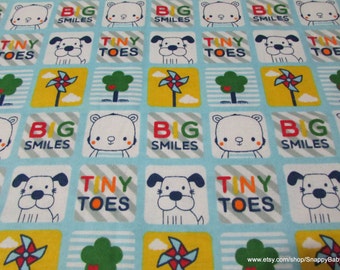 Flannel Fabric - Big Smiles Tiny Toes - By the Yard - 100% Cotton Flannel