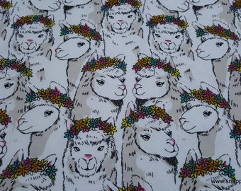 Flannel Fabric - Floral Crown Llamas - By the yard - 100% Cotton Flannel