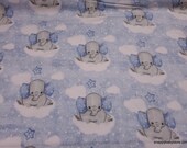 Flannel Fabric - Elephants on Clouds Blue - By the yard - 100% Cotton Flannel