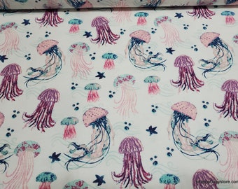 Flannel Fabric - Endless Summer Jellyfish - By the yard - 100% Cotton Flannel