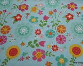 Flannel Fabric - Bloom Where You're Planted Main Aqua - By the yard - 100% Cotton Flannel