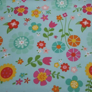 Flannel Fabric Bloom Where You're Planted Main Aqua By the yard 100% Cotton Flannel image 1