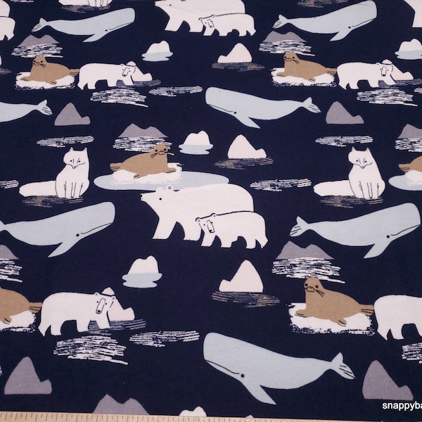 Flannel Fabric - Arctic Animals Navy - By the yard - 100% Cotton Flannel