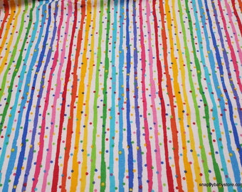 Flannel Fabric - Stripe Dot Rainbow - By the yard - 100% Cotton Flannel