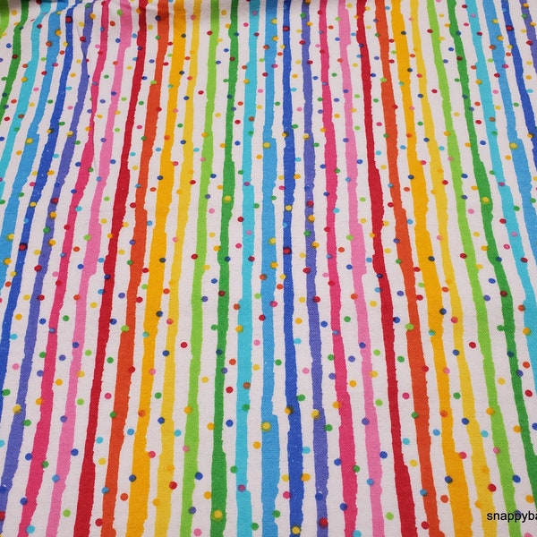 Flannel Fabric - Stripe Dot Rainbow - By the yard - 100% Cotton Flannel