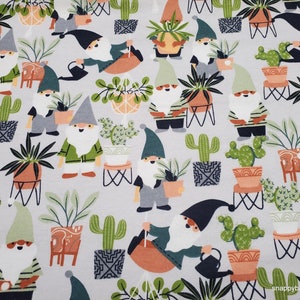 Flannel Fabric Gnomes and Plants By the yard 100% Cotton Flannel image 1