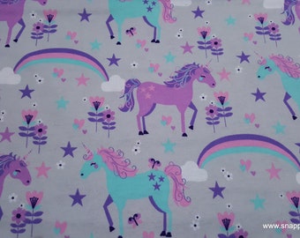 Flannel Fabric - Glam Unicorns on Gray - By the yard - 100% Cotton Flannel