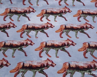 Flannel Fabric - Wolves Double Exposed - By the yard - 100% Cotton Flannel