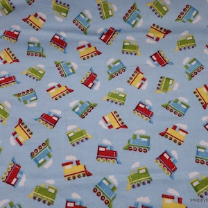 Flannel Fabric - Choo Choo Train Tossed - By the yard - 100% Cotton Flannel
