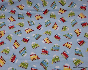 Flannel Fabric - Choo Choo Train Tossed - By the yard - 100% Cotton Flannel