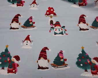 Christmas Flannel Fabric - Christmas Gnomes on Light Blue - By the yard - 100% Cotton Flannel