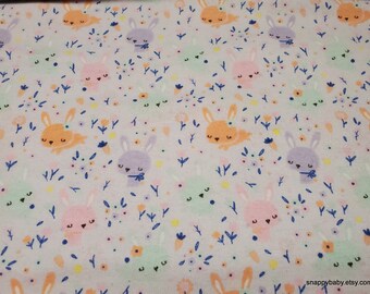 Flannel Fabric - Bunny in Flowers Light Purple - By the yard - 100% Cotton Flannel