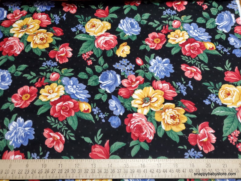 Premium Flannel Fabric Pemberley Floral Black Premium By the yard 100% Cotton Flannel image 2