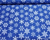 Christmas Flannel Fabric - Fancy Snowflakes on Blue - By the yard - 100% Cotton Flannel