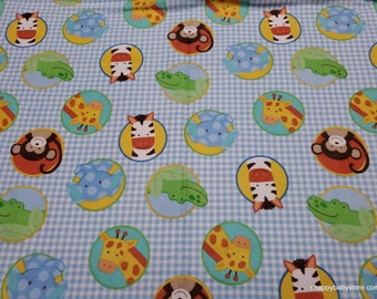 Flannel Fabric - Animals in Circles Blue - By the yard - 100% Cotton Flannel