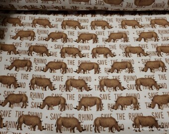 Flannel Fabric - Save the Rhino - By the yard - 100% Cotton Flannel