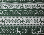 Christmas Flannel Fabric - Green Nordic Reindeer - By the yard - 100% Cotton Flannel