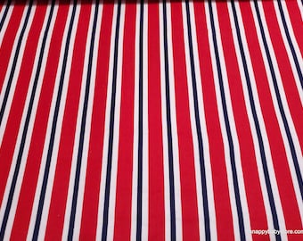Flannel Fabric - Red White Blue Stripe - By the yard - 100% Cotton Flannel