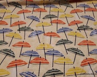 Flannel Fabric - Coastal Umbrellas on Cream Sand - By the yard - 100% Cotton Flannel