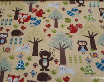Flannel Fabric - Woodland Forest Friends - By the yard - 100% Cotton Flannel