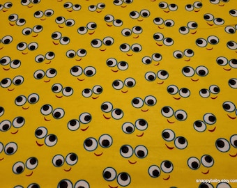 Remnant Flannel Fabric - Googly Faces - Choose your Size - 100% Cotton Flannel