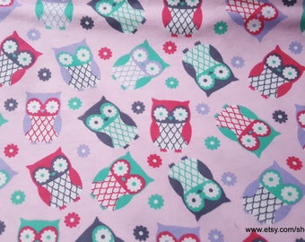 Flannel Fabric - Tossed Owls on Pink - By the Yard - 100% Cotton Flannel