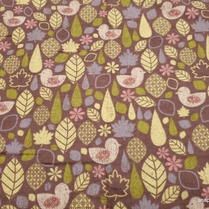 Flannel Fabric - Woodcut Birds - By the yard - 100% Cotton Flannel