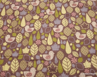 Flannel Fabric - Woodcut Birds - By the yard - 100% Cotton Flannel