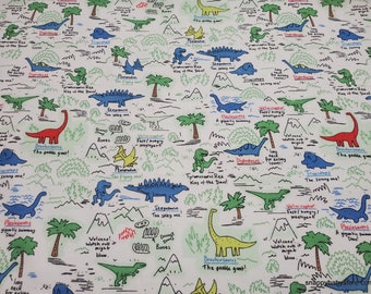 Flannel Fabric - Dinosaur Map - By the yard - 100% Cotton Flannel