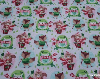 Christmas Flannel Fabric - Festive Animals with Presents - By the yard - 100% Cotton Flannel