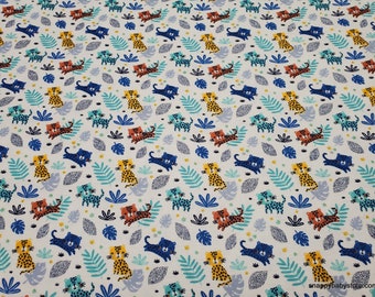 Flannel Fabric - Roar Leopards on White - By the yard - 100% Cotton Flannel